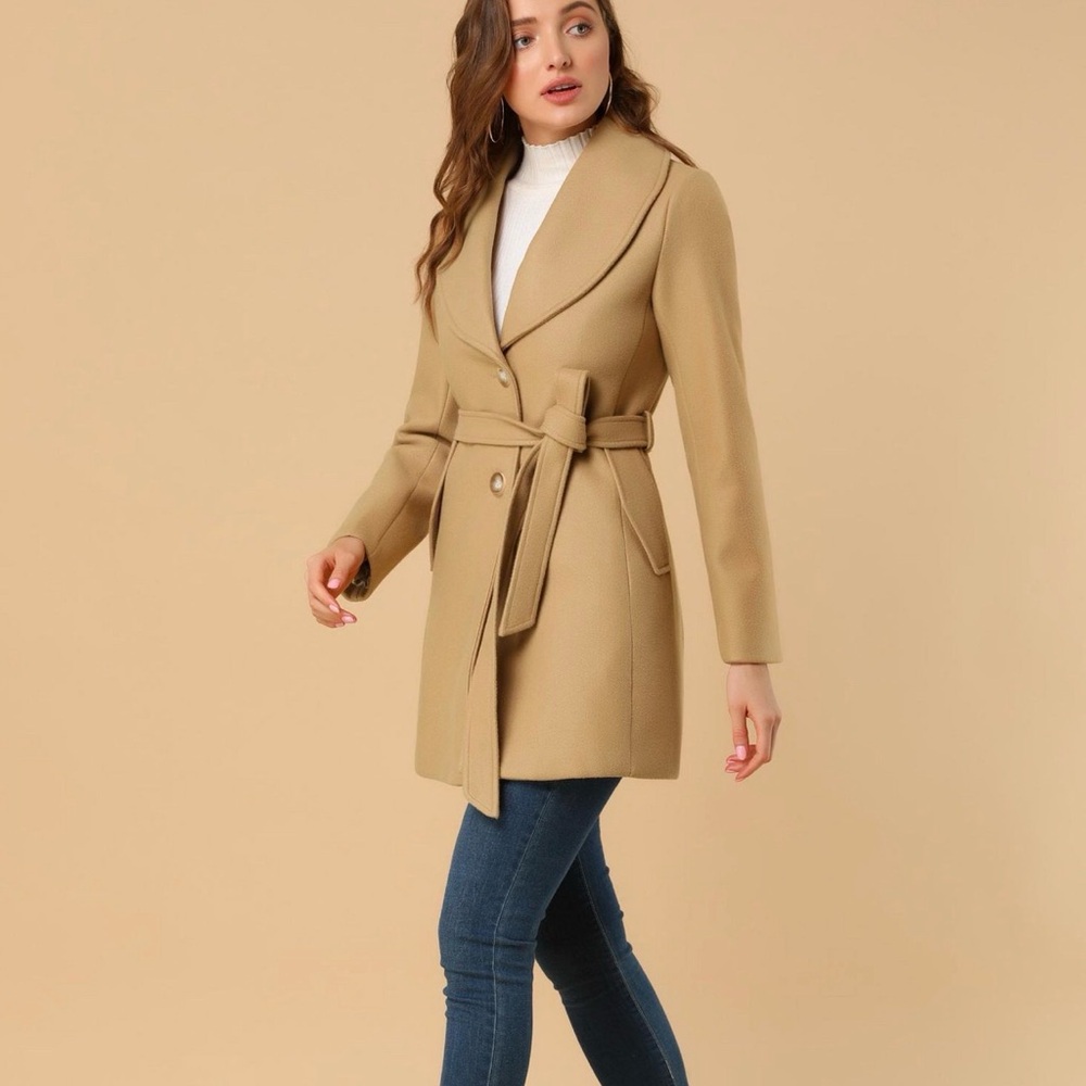 Khaki Belted Trench Coat by Allegra K - NWT szM